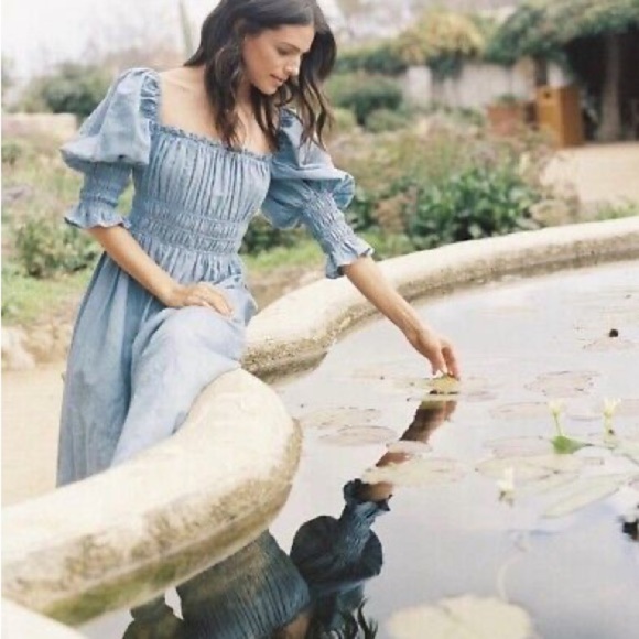 NWOT Damaris Bailey Celia Linen Midi Dress in Blue - Picture 2 of 3